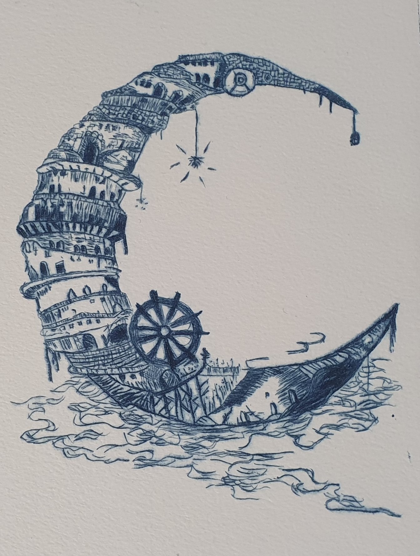 Ein maritim kreativer Mond in blau von Elke Brunslow.